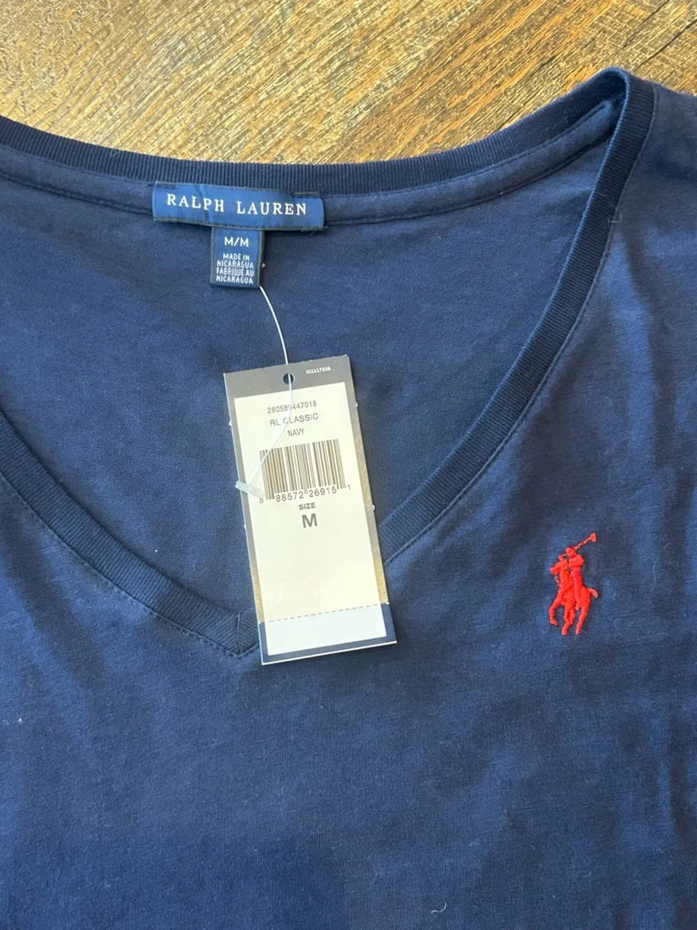 Ralph Lauren Navy Long Sleeve V-Neck Tee with Red Pony - Picture 2 of 6
